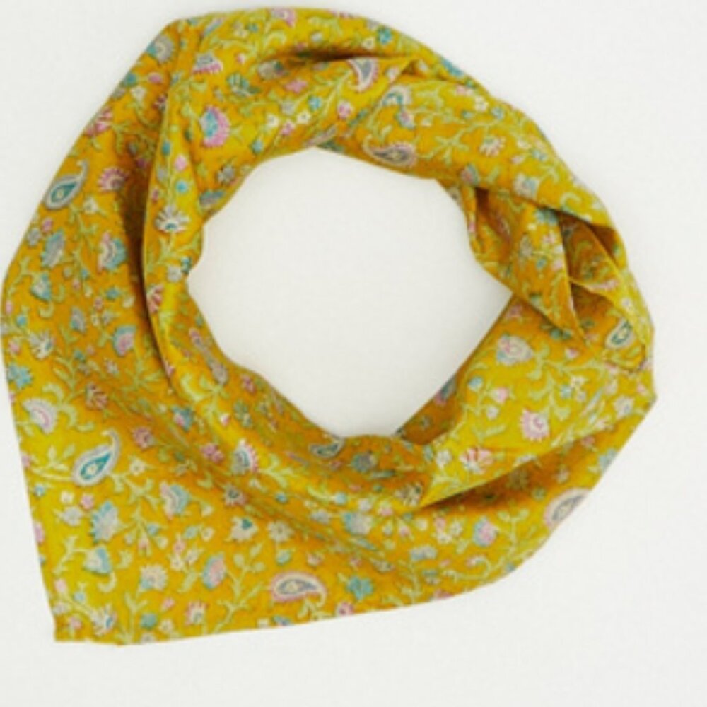 Free People * ANCHAL Vintage Silk Scarf * Yellow * 20" square  NWT